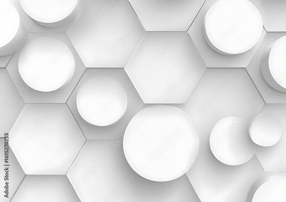 Poster abstract hexagons and circles minimalistic design
