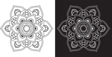 Intricate Black and White Mandala Design for Relaxation and Artistic Coloring