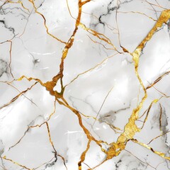Hyper Realistic Marble Texture with Golden Cracks on White Background