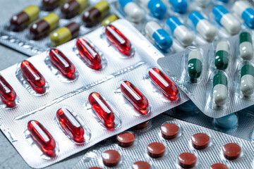 Variety of medicines and drugs.Medicine and healthcare concept.Variety of medicines and...