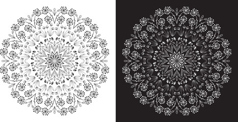 Intricate Black and White Mandala Design for Relaxation and Artistic Coloring