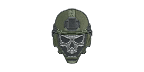 Military Skull Patch With Tactical Helmet Design. Symbol Of Strength And Combat Readiness Isolated On Transparent Background