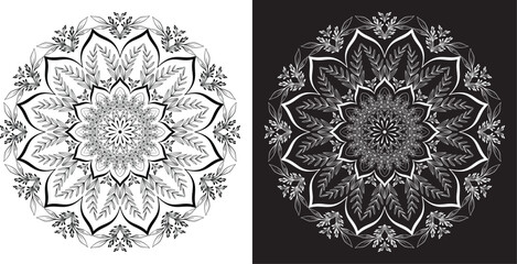 Intricate Black and White Mandala Design for Relaxation and Artistic Coloring