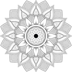 Intricate Black and White Mandala Design for Relaxation and Artistic Coloring