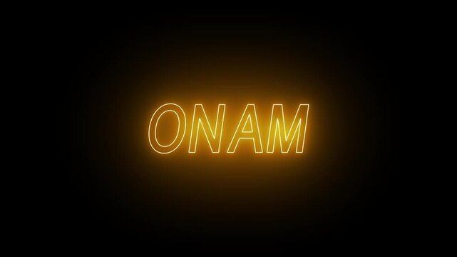 flickering neon onam text animated on black background. neon onam text animation. 4k