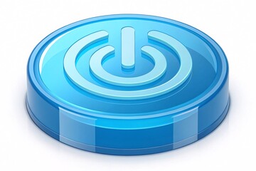 Glossy Blue Power Button Icon with 3D Effect for Startup UI, Energy Control, Electronics Interface or Technology Concept