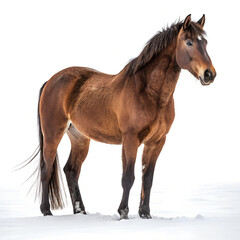 Obraz premium Horse standing gracefully in the snow with a serene expression on a white background 