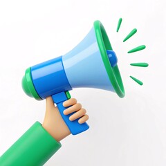 3D Hand Holding Megaphone for Announcement or Promotion | Loudspeaker Icon | Social Media Marketing Concept