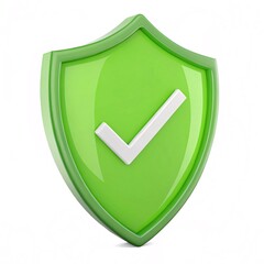 3D Green Shield with Check Mark Icon – Security, Protection, and Verified Safety Symbol