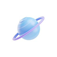 3D Illustration Of A Blue Planet With Rings. Space And Astronomy Concept Isolated On Transparent Background