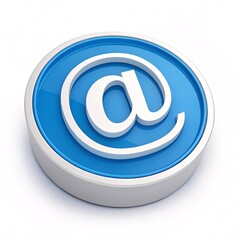 3D Blue Email At Symbol Icon Isolated on White Background – Digital Communication Button