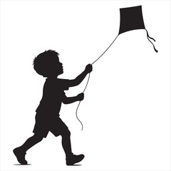 Childhood Joy Silhouette of a Boy Flying a Kite on a Bright Day