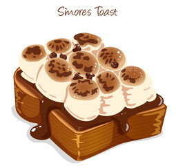Cute S`mores Toast Breakfast Vector Illustration. Toasted Marshmallows and Chocolate on Warm Bread