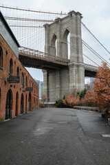 View of Brooklyn bridge tower from street level