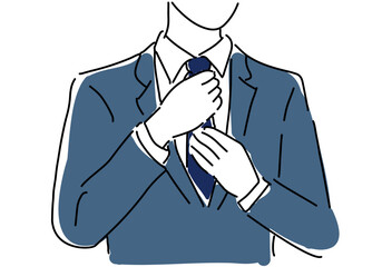 ネクタイを整える男性会社員の手元シンプル線画