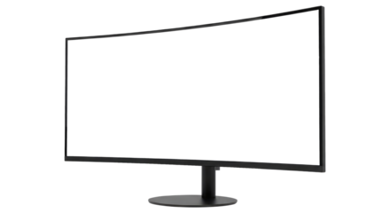 A Curved Monitor for a Creative Designer or Video Editor, Cut Out, Clipping Path Isolated on a Transparent PNG Background.