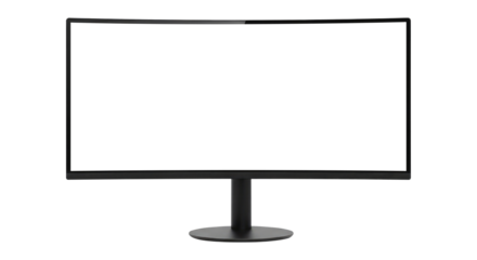 A Modern Widescreen TV or Computer Screen, Cut Out, Clipping Path Isolated on a Transparent PNG Background.