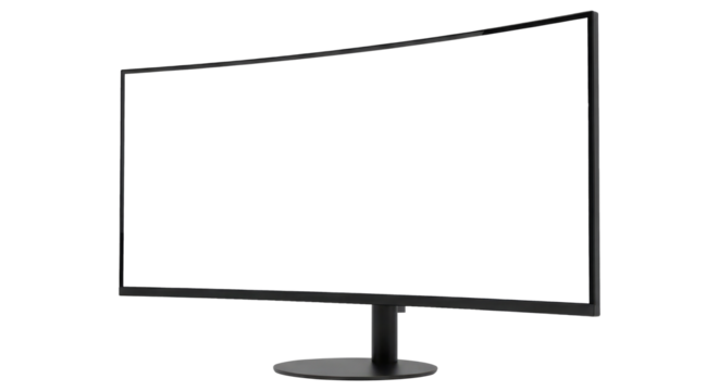 A Curved Monitor for a Creative Designer or Video Editor, Cut Out, Clipping Path Isolated on a Transparent PNG Background.
