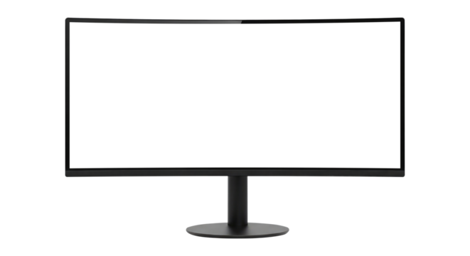 A Modern Widescreen TV or Computer Screen, Cut Out, Clipping Path Isolated on a Transparent PNG Background.