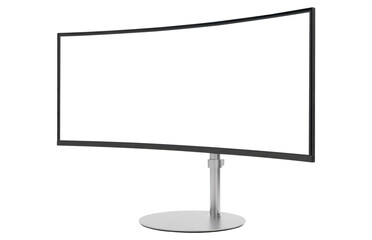 A Modern Curved Display on a Metal Stand, Cut Out, Clipping Path Isolated on a Transparent PNG Background.