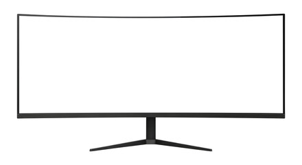 A Black Widescreen Display for a Professional Workstation, Cut Out, Clipping Path Isolated on a Transparent PNG Background.