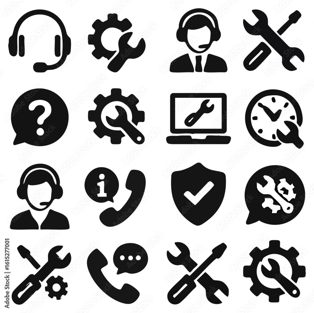 Poster a collection of service and support icons for digital communication. this image features a variety o