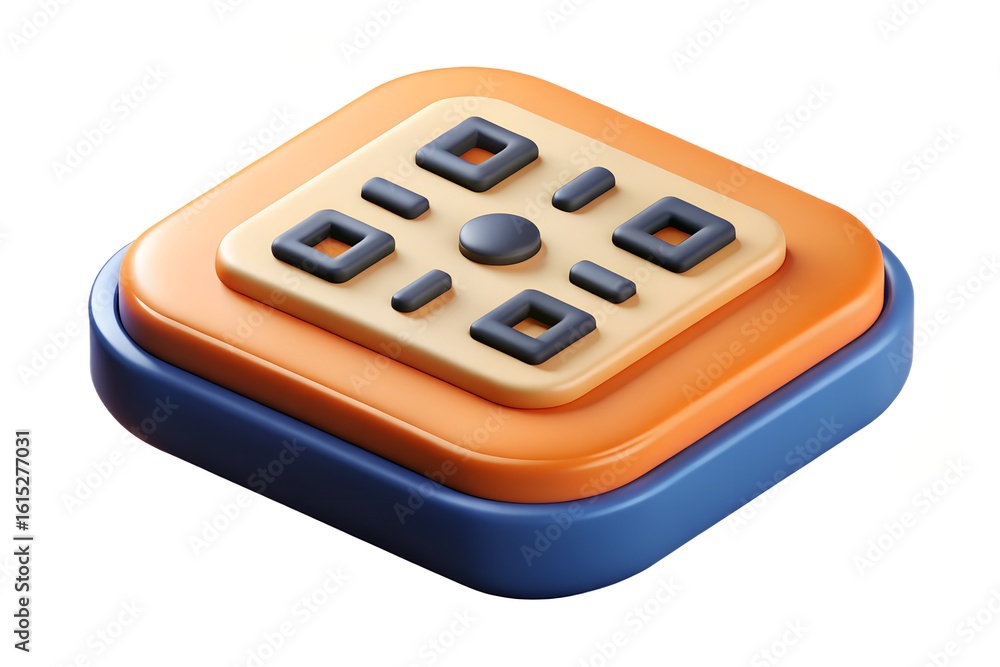 Poster stylized 3d qr code icon with orange and blue layers