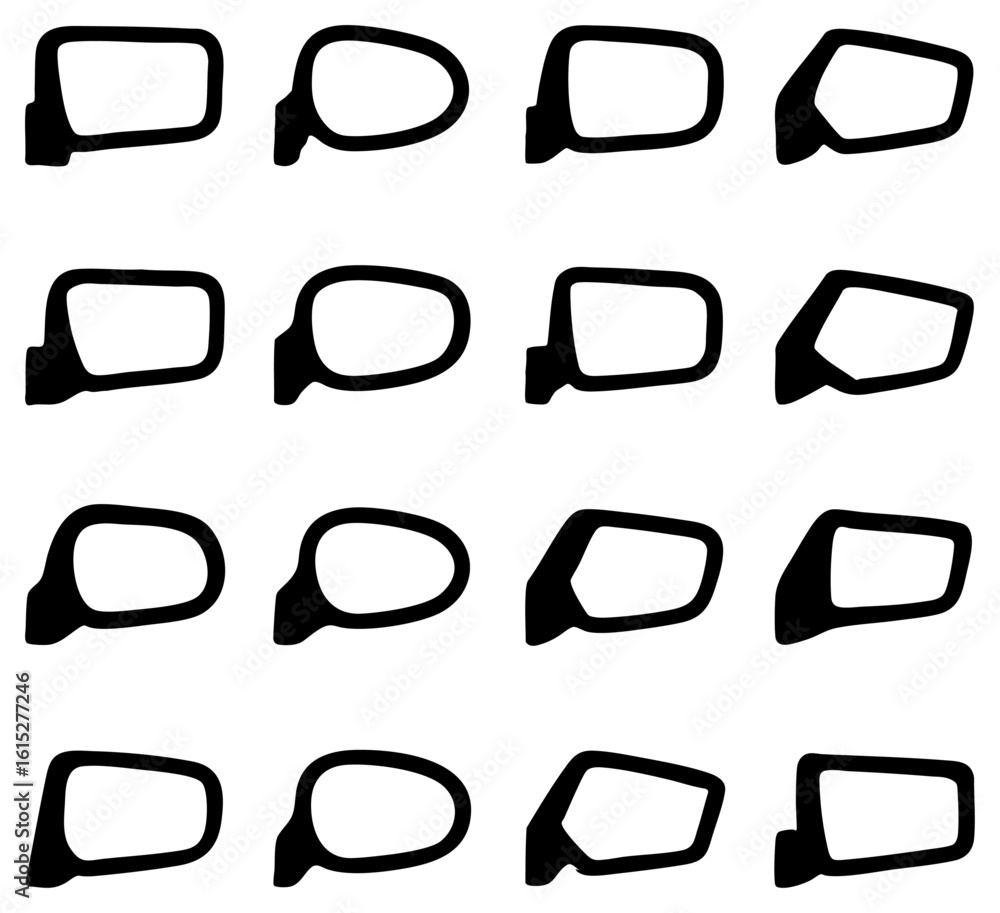 Poster a collection of stylized carabiner shapes, featuring various angles and designs, suitable for abstra