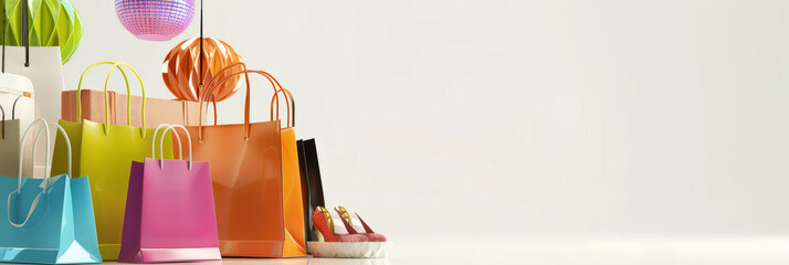 Paper color shopping bags on white background. Shopping concept.