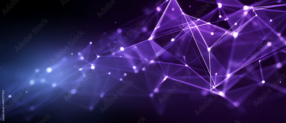 Aufkleber abstract digital network with glowing purple nodes and connecting lines forming a futuristic mesh on