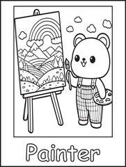 Animals doing jobs coloring pages: Painter bear coloring page