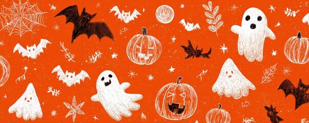 Spooky halloween celebration pumpkin patch digital art festive atmosphere overhead view creative illustrations