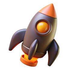 3d cartoon rocket isolated on transparent background