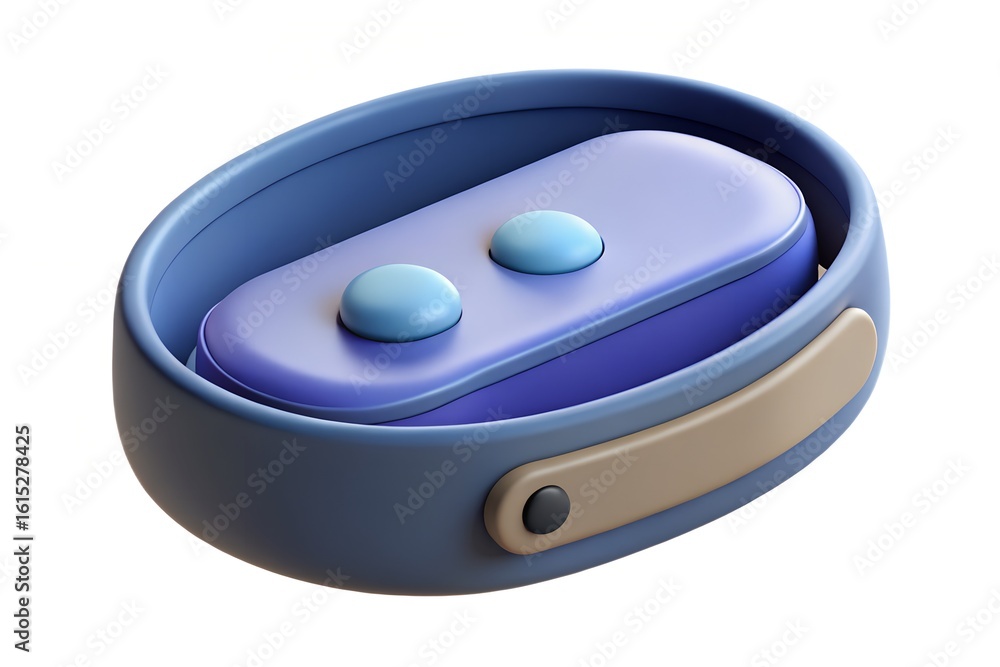 Poster stylized 3d render of a blue game controller in a round container