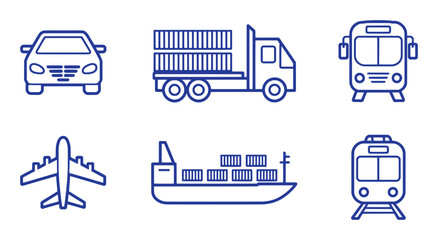 Transportation icons showing car truck airplane ship and train vehicle