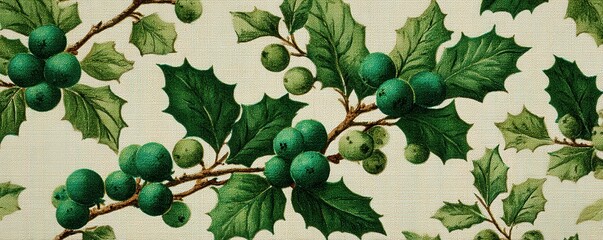 Festive holly plant decoration winter wonderland botanical art cozy home close-up view seasonal concept