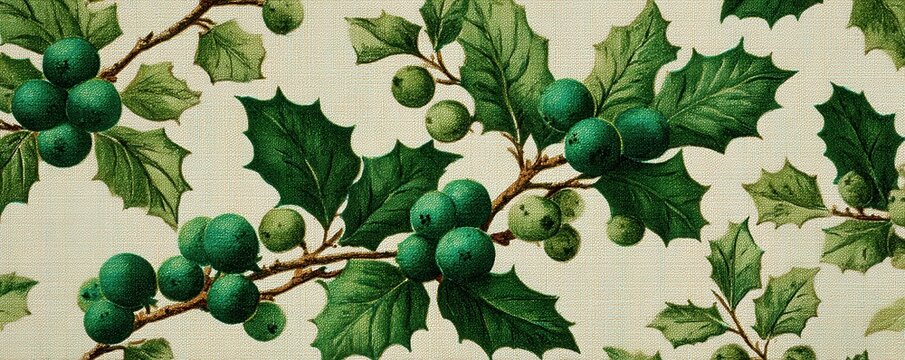 Festive holly plant decoration winter wonderland botanical art cozy home close-up view seasonal concept
