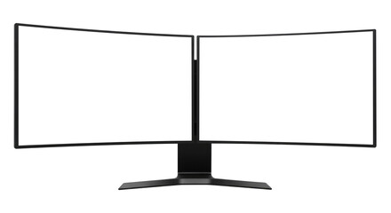 A Professional Workstation with Two Blank Screens Monitor Setup for Multitasking, Cut Out, Clipping Path Isolated on a Transparent PNG Background.
