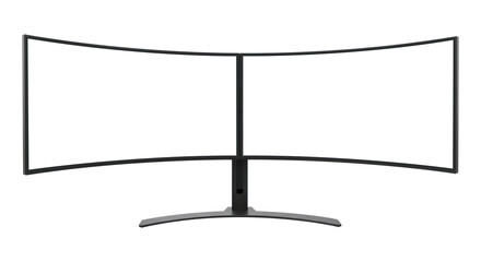 A Modern Dual Monitor Mockup with Blank Screen, Cut Out, Clipping Path Isolated on a Transparent PNG Background.