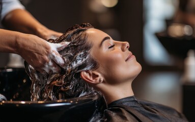 Client enjoying a relaxing hair wash experience at a modern salon during a beauty treatment session