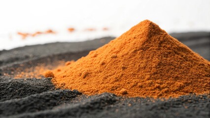 Vibrant orange spice powder pile on dark textured surface