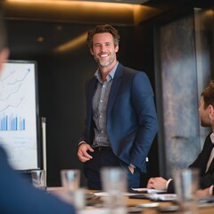 Confident Professional at Presentation: A distinguished businessman exudes confidence during a presentation.