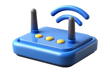 Cartoon blue wi fi router with antennas and signal waves