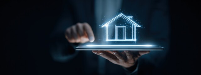 Innovative technology showcases digital house concept on tablet at night