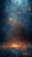 Abstract Fire and Spark Background on Wooden Planks