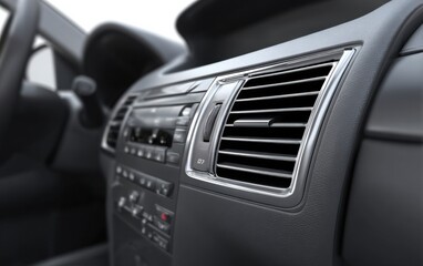Close-up view of car dashboard air conditioning vents and controls in a modern vehicle's interior design