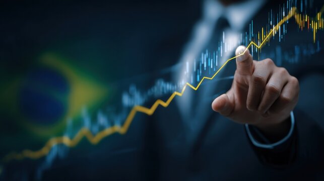 Business professional analyzing financial trends in Brazil with data visualization on a digital screen - Powered by Adobe