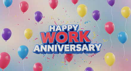Celebrate a happy work anniversary with a colorful balloon-filled celebration.