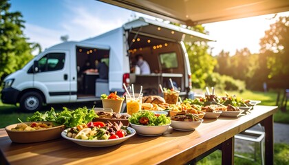 Outdoor food truck serving healthy meals