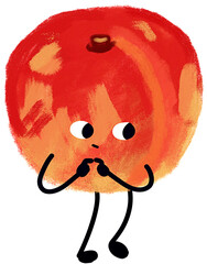  Pondering nectarine character, mascot for social emotional learning (SEL), shy and anxious fruit sticker for kids, PNG.